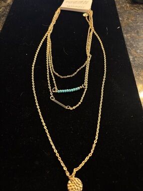 Jules Smith Gold Layered Necklace with Turquoise Bead Bar